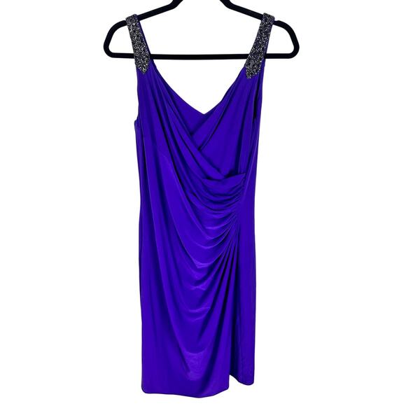 NWT Ralph Lauren Evening Faux Wrap Jersey Sheath Dress Spring Peak Purple Sz 12 - Picture 13 of 15